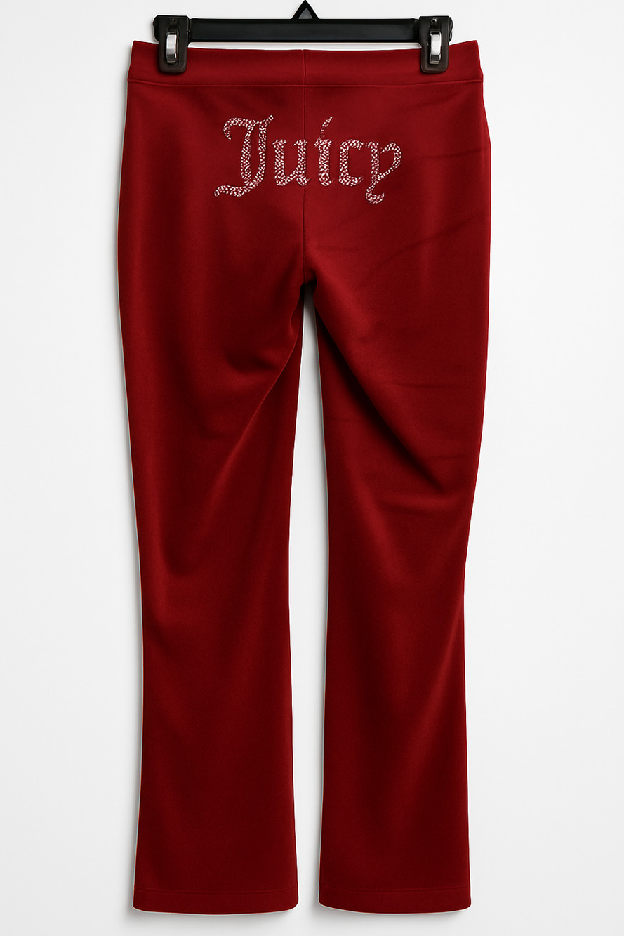 NWT Juicy Couture Red Velour Rhinestone Logo Track Pants Large Y2K